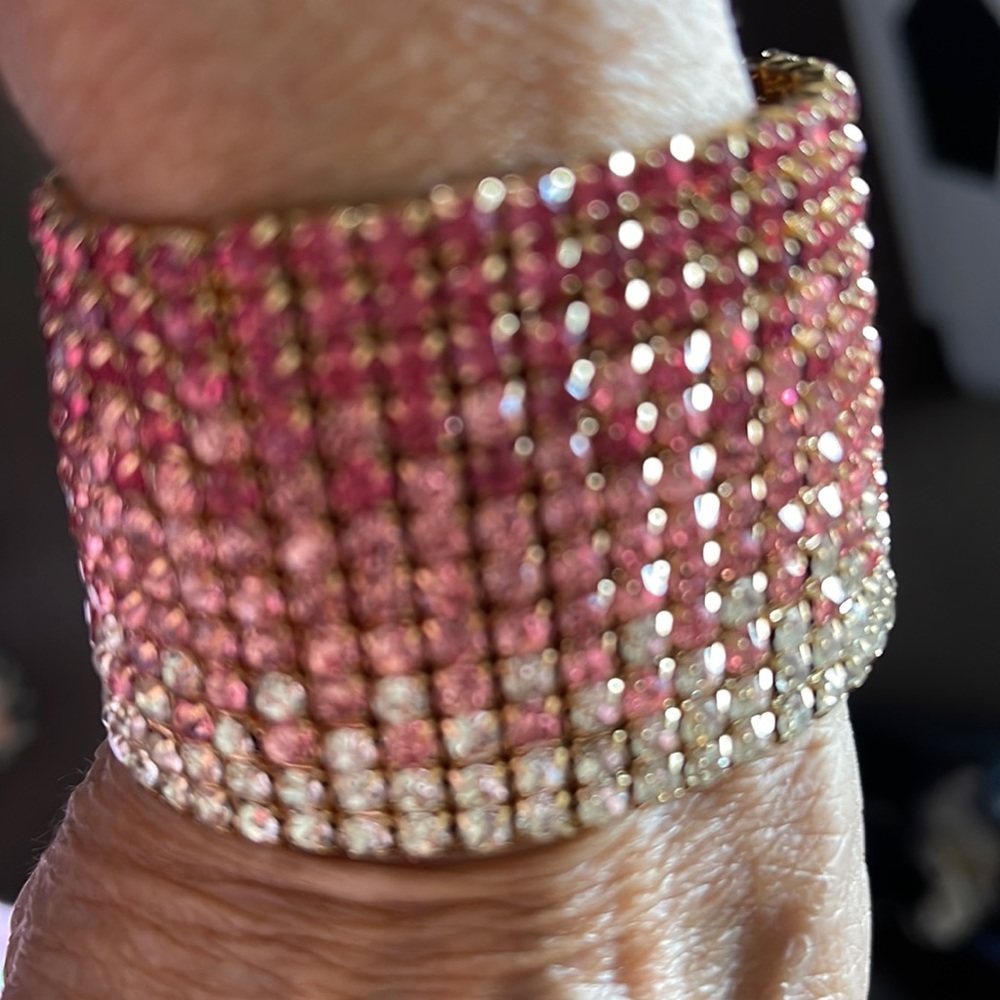New Steve Madden Ombre Rose Rows of Crystals Glitzy Bracelet